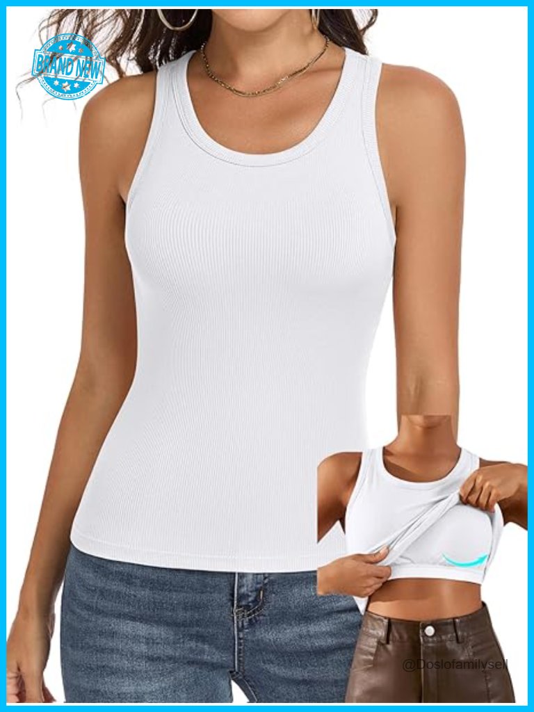 Built In Bra Racerback Ribbed Tank Top - Camisole Cami